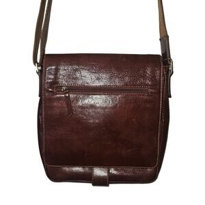 VTG Vera Pelle Italian Leather Messenger Bag Crossbody BROWN Italy Academia